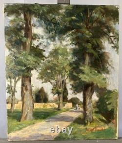 Ancienne huile sur toile postimpressionniste signée paysage de Dordogne