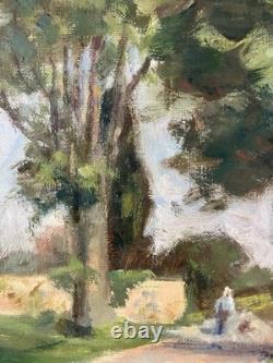Ancienne huile sur toile postimpressionniste signée paysage de Dordogne