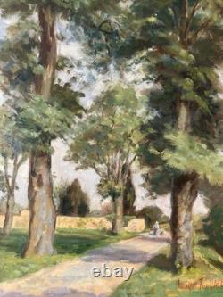 Ancienne huile sur toile postimpressionniste signée paysage de Dordogne