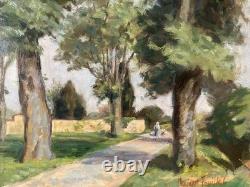 Ancienne huile sur toile postimpressionniste signée paysage de Dordogne