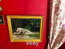 Ancienne huile sur toile représentant une scène de nu