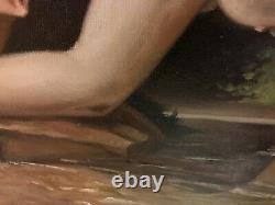 Ancienne huile sur toile représentant une scène de nu