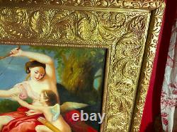 Ancienne huile sur toile représentant une scène mythologique, Dianne Chasseresse