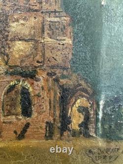 Ancienne huile sur toile signée École Française XIXe-XXe abbaye de Marseille