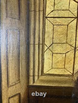 Ancienne huile sur toile signée Enfant Etudiant à Cambridge ou Oxford Harvard