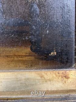 Ancienne huile sur toile signée Enfant Etudiant à Cambridge ou Oxford Harvard