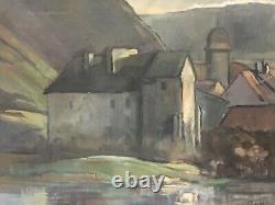 Ancienne huile sur toile signée FAUST Paysage de montagne France, Suisse 50x65