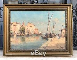 Ancienne huile sur toile signée Malfroy vue du port de Martigues