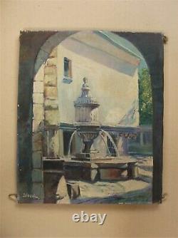 Ancienne huile sur toile signée SIRVAL fontaine du Peyra à Vence