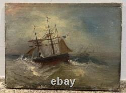 Ancienne huile sur toile signée bataille navale peintre de la marine