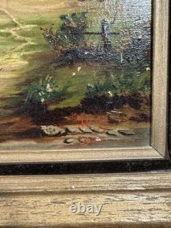 Ancienne huile sur toile signée d'un monogramme et datée paysage XIXe