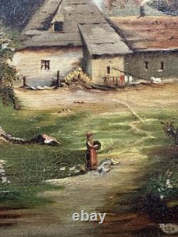 Ancienne huile sur toile signée d'un monogramme et datée paysage XIXe