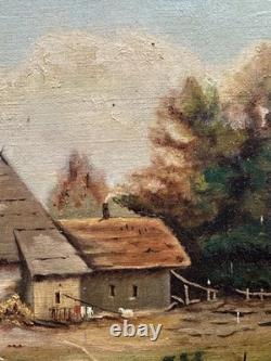Ancienne huile sur toile signée d'un monogramme et datée paysage XIXe