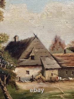 Ancienne huile sur toile signée d'un monogramme et datée paysage XIXe