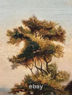 Ancienne huile sur toile signée d'un monogramme et datée paysage XIXe Ancienne huile sur toile signée d'un monogramme et datée paysage XIXe