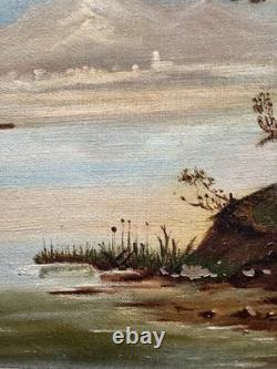 Ancienne huile sur toile signée d'un monogramme et datée paysage XIXe