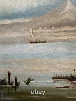 Ancienne huile sur toile signée d'un monogramme et datée paysage XIXe Ancienne huile sur toile signée d'un monogramme et datée paysage XIXe