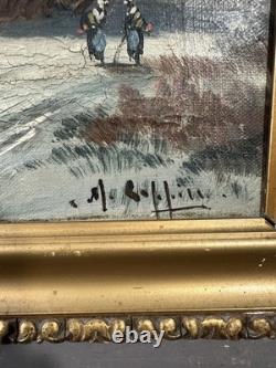 Ancienne huile sur toile signée du XIXe Ecole Hollandaise cadre original Ancienne huile sur toile signée du XIXe Ecole Hollandaise cadre original