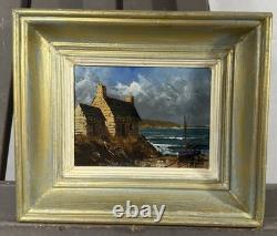 Ancienne huile sur toile signée maison en bord de mer Bretagne Finistère