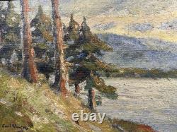Ancienne huile sur toile signée paysage de montagnes Ecole Suisse ou Allemande
