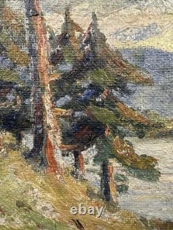 Ancienne huile sur toile signée paysage de montagnes Ecole Suisse ou Allemande