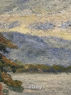Ancienne huile sur toile signée paysage de montagnes Ecole Suisse ou Allemande