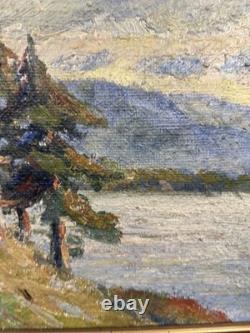 Ancienne huile sur toile signée paysage de montagnes Ecole Suisse ou Allemande