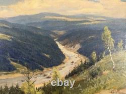 Ancienne huile sur toile signée paysage du nord ou de l'est Ecole Russe