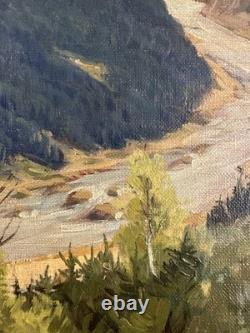 Ancienne huile sur toile signée paysage du nord ou de l'est Ecole Russe