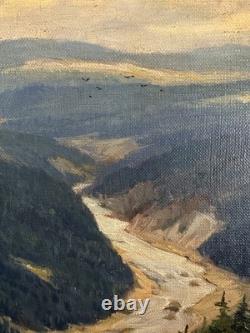 Ancienne huile sur toile signée paysage du nord ou de l'est Ecole Russe