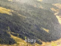 Ancienne huile sur toile signée paysage du nord ou de l'est Ecole Russe