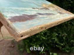 Ancienne huile sur toile signée, scène de marine animée, bateau, océan, épave