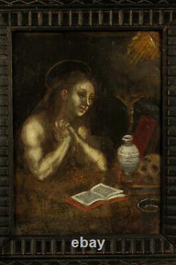 Ancienne peinture a l'huile sur cuivre, vanité XVIIIe / Memento Mori Curiosites