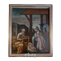 Ancienne peinture à l'huile sur toile Nativité XVII/XVIIIe siècles #D7#