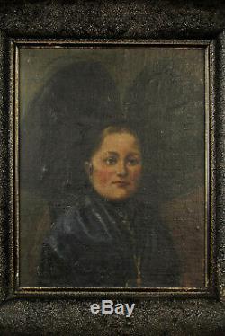 Ancienne peinture à l'huile sur toile, datée 1920 / Jeune Alsacienne coiffe