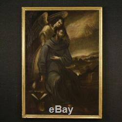 Ancienne peinture espagnol tableau huile sur toile religieux Saint François 600