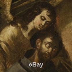 Ancienne peinture espagnol tableau huile sur toile religieux Saint François 600