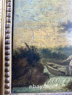 Ancienne peinture flamande paysage, huile sur toile, XIXeme, Cadre