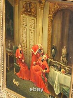 Ancienne peinture française à l'huile sur toile des cardinaux. Signé