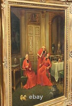 Ancienne peinture française à l'huile sur toile des cardinaux. Signé