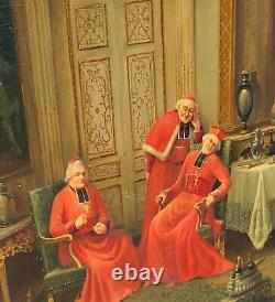 Ancienne peinture française à l'huile sur toile des cardinaux. Signé