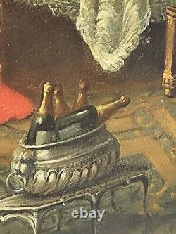 Ancienne peinture française à l'huile sur toile des cardinaux. Signé