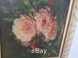 Ancienne peinture huile sur toile bouquet de fleur début XX ème s