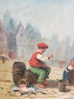 Ancienne peinture huile sur toile, pêcheur breton signé Morin Monin