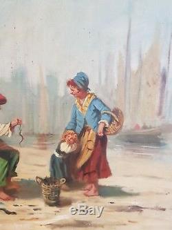 Ancienne peinture huile sur toile, pêcheur breton signé Morin Monin