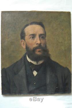 Ancienne peinture huile sur toile, portrait homme 19 ème s. Signée, datée 1893