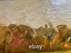 Ancienne peinture impressionniste signée, balade en barque sur la Marne