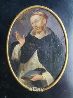 Ancienne peinture sur cuivre 17eme xviie saint religieux religiosa