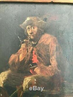Ancienne peinture sur panneau de bois école flamande fin 19ème genre TENIERS