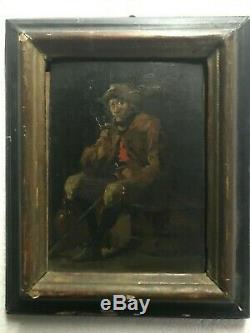 Ancienne peinture sur panneau de bois école flamande fin 19ème genre TENIERS